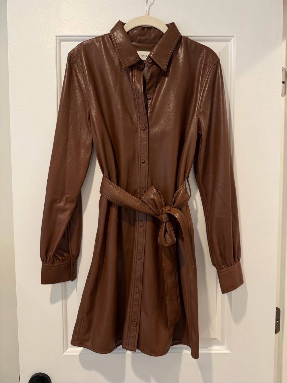 Aritzia Wilfred Caroline Faux Leather Shirt Dress - size Small
